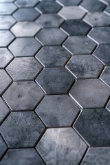 Detailed close up of tiled floor with hexagon pattern, suitable for architectural and interior design projects