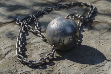 A ball chained to a rock, suitable for concepts of restriction and limitation