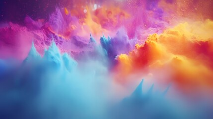 Fantasy landscape with bright colorful nebula. 3D illustration.