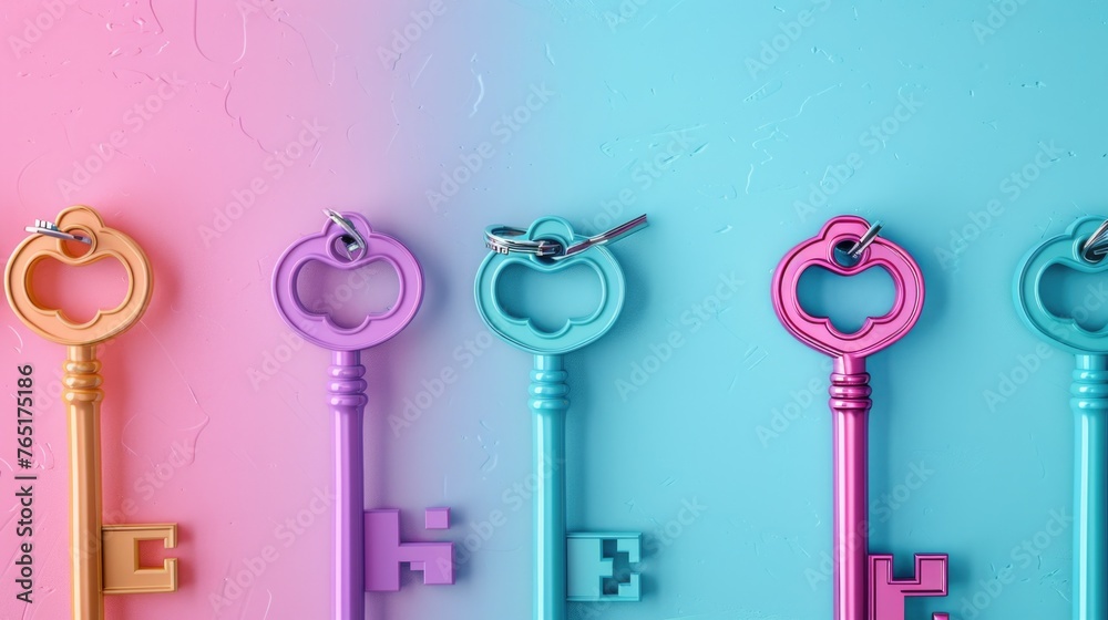 Aufkleber A row of keys on a colorful wall, suitable for various concepts and designs