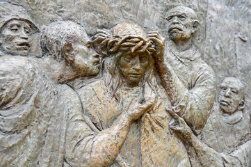The Crowning with Thorns – Third Sorrowful Mystery of the Rosary. A relief sculpture on Mount Podbrdo (the Hill of Apparitions) in Medjugorje.