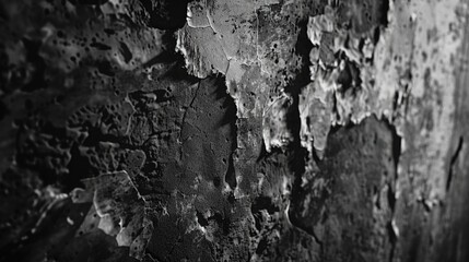 A black and white photo of peeling paint on a wall. Suitable for backgrounds or textures