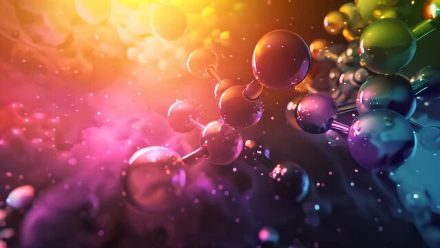 Abstract vibrant background with floating colorful bubbles. Microscopic and science concept.