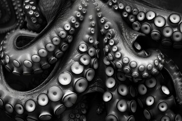 Black and white photo of an octopus, suitable for educational materials - obrazy, fototapety, plakaty