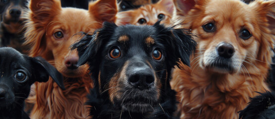 A group of dogs standing next to each other. Suitable for pet-related designs - obrazy, fototapety, plakaty