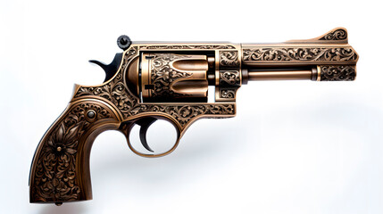 Carved revolver, revolver with hand-carved decoration - obrazy, fototapety, plakaty