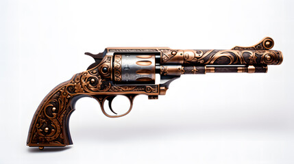 Carved revolver, revolver with hand-carved decoration