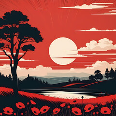 Poppy - Red Sky Landscape