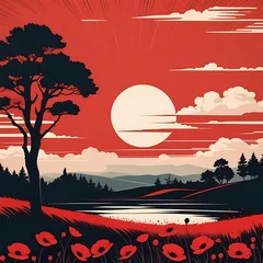 Gordijnen Poppy - Red Sky Landscape © Affaire de Filles