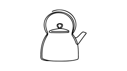 Single continuous line drawing kettle with handle. Camping cooking equipment. Gas stove kettle. Camping kettle. Metal kitchen utensil for tea. one line draw design vector illustration.