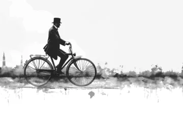 Fotobehang man riding a bicycle sketch engraving generative ai fictional character vector illustration. Scratch board imitation. Black and white image. © Oleksandr Pokusai