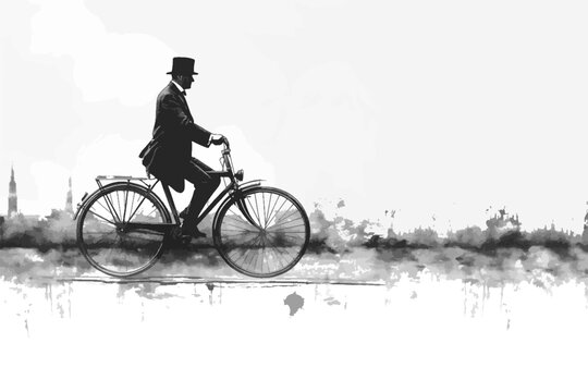 man riding a bicycle sketch engraving generative ai fictional character vector illustration. Scratch board imitation. Black and white image.