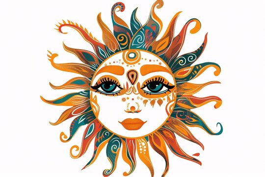 a drawing of a sun with a face