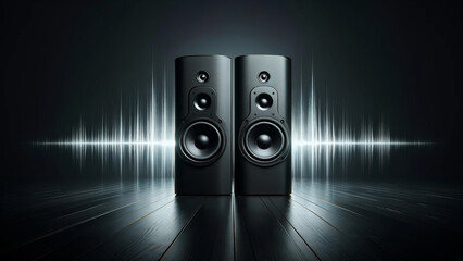 Sleek Design Black Speakers with Visual Sound Waves