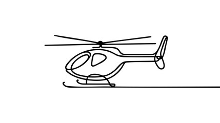 Continuous line helicopter in flight. Drawing black thin line on white background.