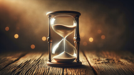 Warm Ambient Lighting on Classic Hourglass and Wood - obrazy, fototapety, plakaty