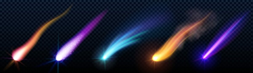 Comet Meteor With Dust Smoke Glowing Trail - obrazy, fototapety, plakaty