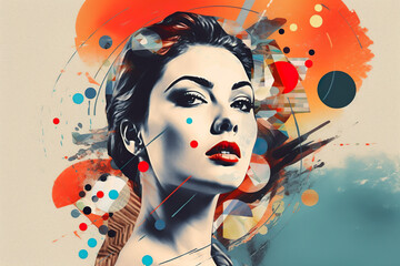 Abstract art collage of a young beautiful woman. Conceptual fashion art design in a modern style