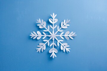 a white paper snowflake on a blue background