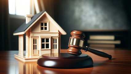 Gavel in Foreground Real Estate Legal Concept