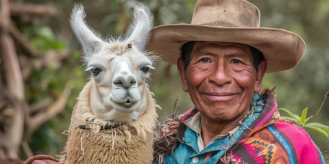  Andean Man with Llama Wearing Traditional Attire © Centric 