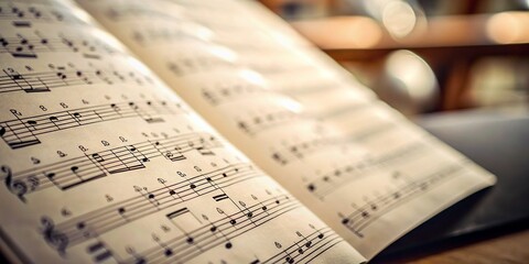 Sheet Music Background with Musical Notes: Selective Focus