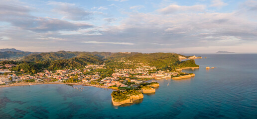 Aerial view of the cliffs near Sidari coastal town on the island of Corfu