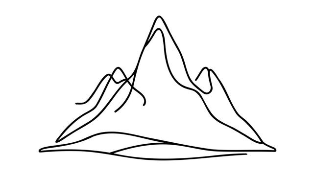 One continuous line drawing of mountain range landscape. Mounts in simple linear style for winter sports concept isolated on white background. Doodle vector illustration.