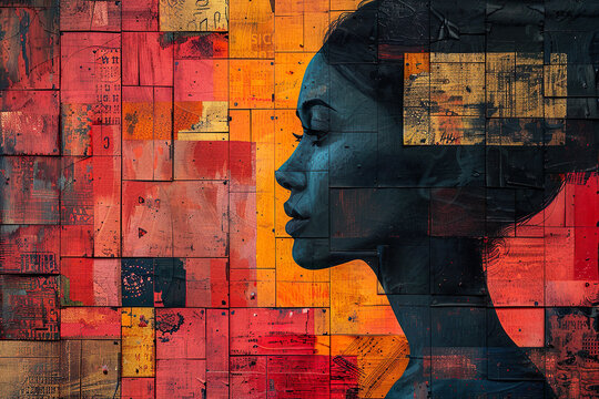 Abstract art collage of a young beautiful woman. Conceptual fashion art design in a modern style