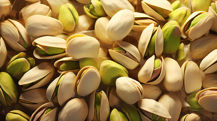Pistachios top view, delicious and healthy vegetarian snack