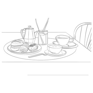 breakfast table setting line art clip art preview