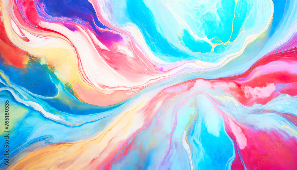 Poster A colorful painting with a blue and yellow line. The painting is abstract and has a lot of gold and red colors& Abstract Colorful acril Background