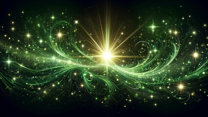 Mystical Green Swirl of Sparkling Lights and Stardust