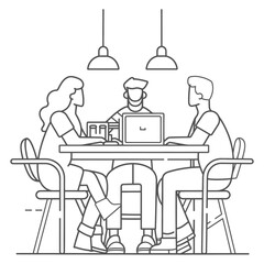 Outline illustration for Positive Workplace culture for company employees teamwork