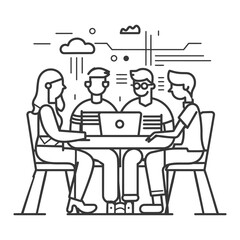 Outline illustration for Positive Workplace culture for company employees teamwork