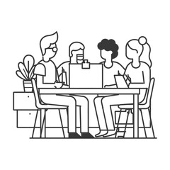 Outline illustration for Positive Workplace culture for company employees teamwork