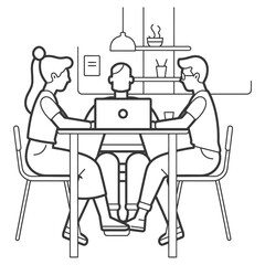 Outline illustration for Positive Workplace culture for company employees teamwork