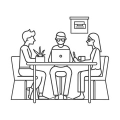 Outline illustration for Positive Workplace culture for company employees teamwork
