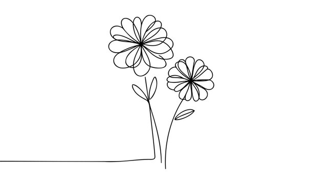 Chamomile continuous one line drawing on white background.
