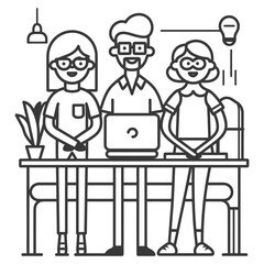 Outline illustration for Positive Workplace culture for company employees teamwork