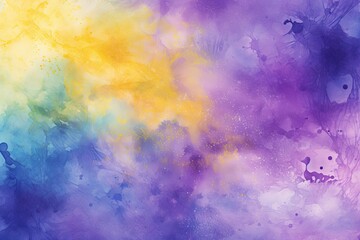 Fototapeta na wymiar Purple and yellow watercolour splatter background, purple yellow