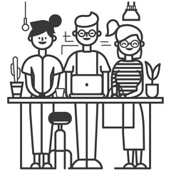 Outline illustration for Positive Workplace culture for company employees teamwork