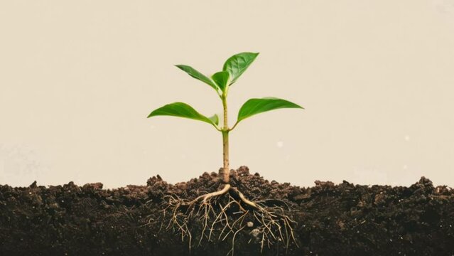 young plant growing in rich soil with roots graphic Generative AI