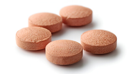Obraz na płótnie Canvas Folic Acid Vitamin Supplements. A pile of folic acid vitamin supplement tablets isolated on a white background. Generative AI 