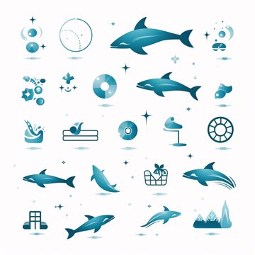 Set of icons on the theme of the sea. Vector illustration.