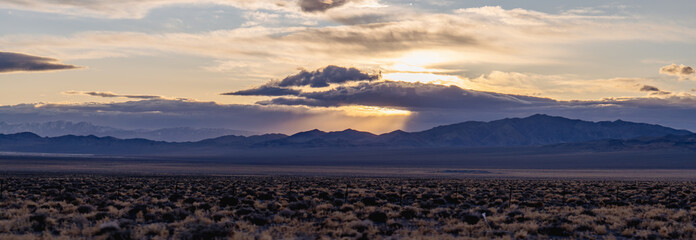 Nevada desert sunset panorama in winter 