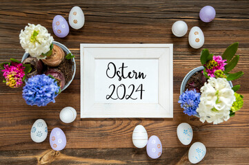Spring Flowers With Easter Egg Decoration, Ostern 2024 Means Easter 2024, Frame