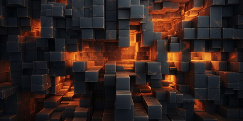 Texture 3D background, stone blocks with backlight - obrazy, fototapety, plakaty