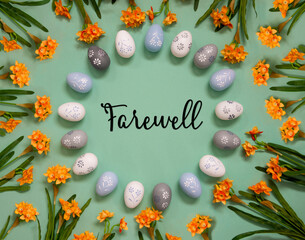 Easter Egg Decoration, Spring Flowers, English Word Farewell