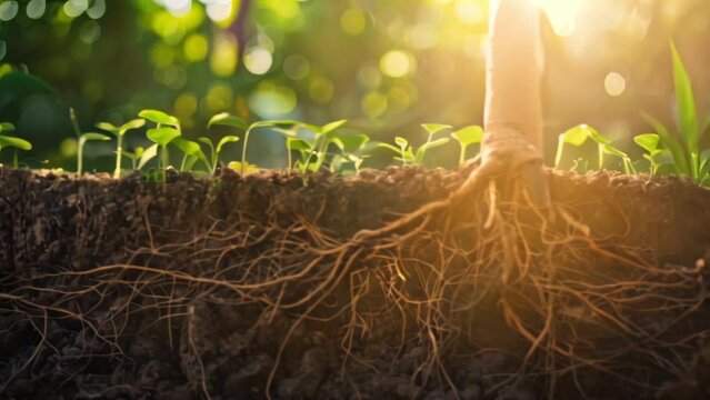 tree growing roots in rich soil Generative AI 